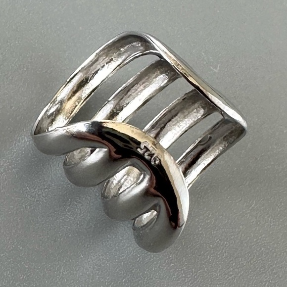 Rhodium Plated Four-Band Ear Cuff – Modern Wide Cuff Look, No Piercing Needed - Picture 11 of 12